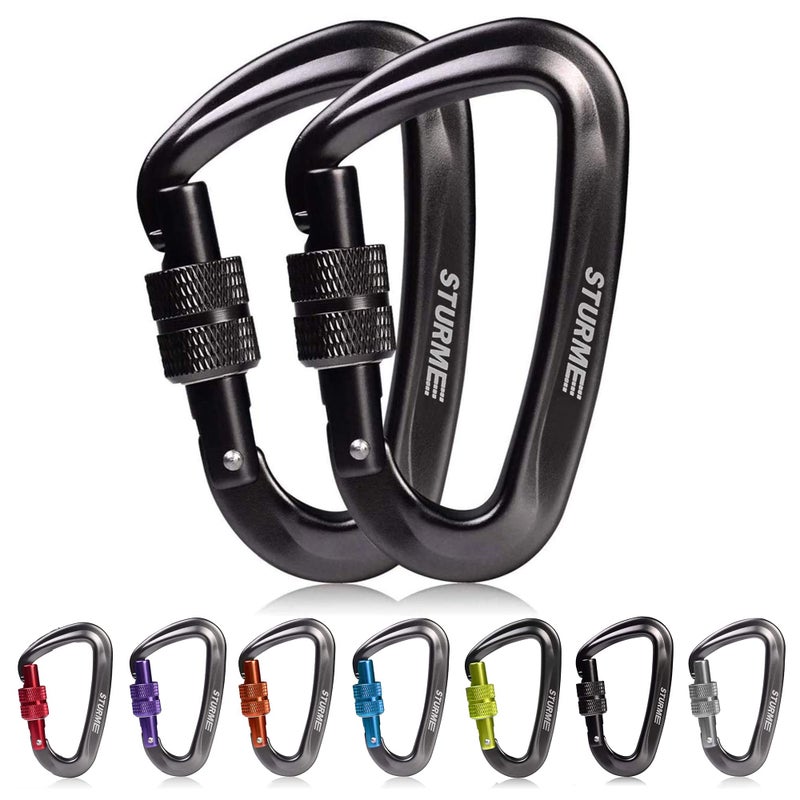 STURME Carabiner Clip 12KN Aluminium Wiregate Lightweight Heavy Duty Large Strong Durable D-Ring Hooks Spring Snap Link Keychain Clips Set for Hammock Improved Design for 2024 (Black) - Image 1